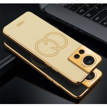 Vaku ® OnePlus 10R Skylar Series Leather Stitched Gold Electroplated Soft TPU Back Cover