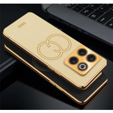 Vaku ® OnePlus 10T 5G Skylar Series Leather Stitched Gold Electroplated Soft TPU Back Cover
