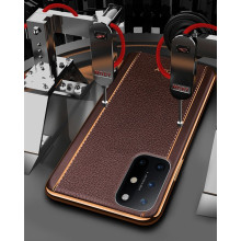 Vaku ® OnePlus 8T Vertical  Leather Stitched Gold Electroplated Soft TPU Back Cover