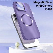 Vaku ® Apple iPhone 15 Pro Max Rime Frosted Magnetic Magpro Translucent Camera Protector Case with Built-in Stash Stand Back Cover