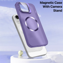 Vaku ® Apple iPhone 14 Rime Frosted Magnetic Magpro Translucent Camera Protector Case with Built-in Stash Stand Back Cover