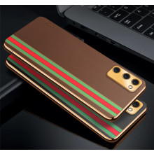 Vaku ® Samsung Galaxy S20 FE Felix Line Leather Stitched Gold Electroplated Soft TPU Back Cover