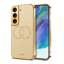 Vaku ® Samsung Galaxy S21 FE Skylar Leather Pattern Gold Electroplated Soft TPU Back Cover