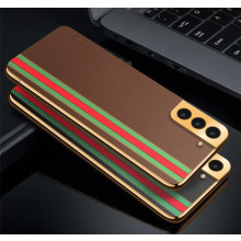Vaku ® Samsung Galaxy S22 Plus Felix Line Leather Stitched Gold Electroplated Soft TPU Back Cover Case