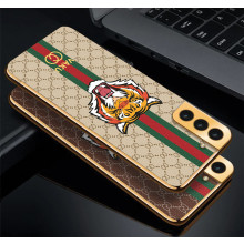 Vaku ® Samsung Galaxy S22 Lynx Leather Stitched Gold Electroplated Soft TPU Back Cover Case