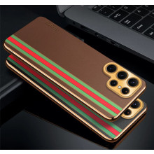 Vaku ® Samsung Galaxy S24 Ultra Felix Line Leather Pattern Gold Electroplated Soft TPU Back Cover
