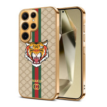 Vaku ® Samsung Galaxy S24 Ultra Lynx Leather Pattern Gold Electroplated Soft TPU Back Cover