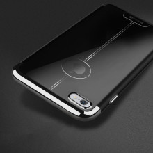 Shengo ® Apple iPhone 6 / 6S Piano Black Liner Series 2K Electroplated Finish Logo Display TPU Back Cover-Black + Silver