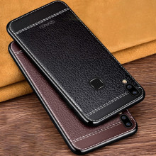 Vaku ® Vivo Y85 Leather Stitched Gold Electroplated Soft TPU Back Cover