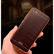VAKU ® VIVO Y55L  European Leather Stitched Gold Electroplated Soft TPU Back Cover