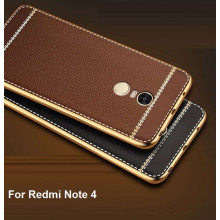 VAKU ® XIAOMI Redmi Note 4 Leather Stitched Gold Electroplated Soft TPU Back Cover
