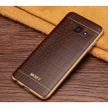 VAKU ® Samsung J7 Prime European Leather Stitched Gold Electroplated Soft TPU Back Cover