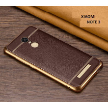 VAKU ® XIAOMI Redmi Note 3 Leather Stitched  Gold Electroplated Soft TPU Back Cover