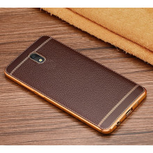 Vaku ® Samsung Galaxy J7 Pro Leather Stitched Gold Electroplated Soft TPU Back Cover