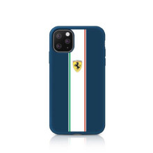 Ferrari ® Apple iPhone 11 Pro Max Liquid Silicon with Contrast White Stripe Velvet-Touch Silk Finish Shock-Proof Back Cover