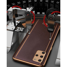 Vaku ® Samsung Galaxy S20 Plus Vertical  Leather Stitched Gold Electroplated Soft TPU Back Cover