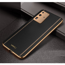 Vaku ® Samsung Galaxy S20 Ultra Vertical Leather Stitched Gold Electroplated Soft TPU Back Cover