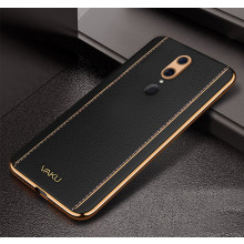 Vaku ® Oppo F11 Vertical Leather Stitched Gold Electroplated Soft TPU Back Cover