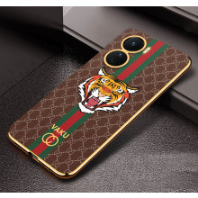 Vaku ® Vivo Y16 Lynx Designer Leather Pattern Gold Electroplated Soft TPU Back Cover Case