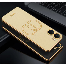 Vaku ® Vivo Y16 Skylar Leather Pattern Gold Electroplated Soft TPU Back Cover
