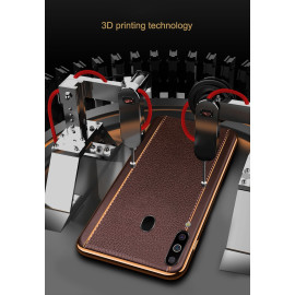 Vaku ® Samsung Galaxy M30 Vertical Leather Stitched Gold Electroplated Soft TPU Back Cover