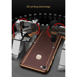 Vaku ® Vivo V7 Plus Vertical Leather Stitched Gold Electroplated Soft TPU Back Cover