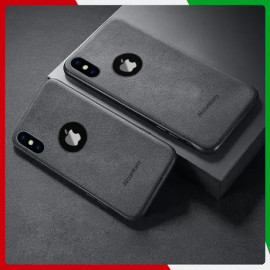 VAKU ® For Apple iPhone X / XS Alcantara Super Suede Logo Cut Leather Cover
