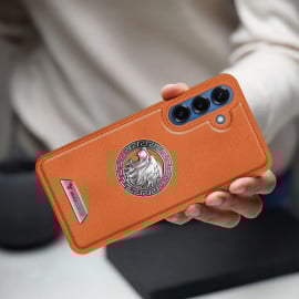 Vaku ® Samsung Galaxy S25 Plus Regal Shield Metal Lion Engraved Leather Protective Back Cover