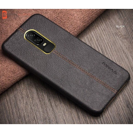 Vaku ® OnePlus 6 Lexza Series Double Stitch Leather Shell with Metallic Camera Protection Back Cover