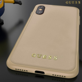 GUESS ® Apple iPhone X / XS Mandarian Paris Series Pure Leather 2K Gold Electroplated Back Case
