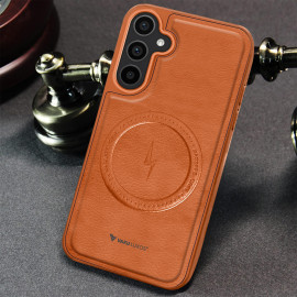 Vaku ® Samsung Galaxy A55 5G Maxtron Leather Stitched Magnetic Magsafe Non-Slip Grip Shockproof Back Cover