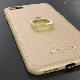 GUESS ® Apple iPhone 8 Prama Paris Series Pure Leather 2K Gold Electroplated + inbuilt ring stand Back Case