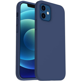 Vaku ® 2in1 Combo Apple iPhone 12 Mini Liquid Silicon Velvet-Touch Silk Finish Shock-Proof Back Cover with Dust filter Tempered Glass (Blue)