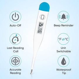 DR VAKU® Digital Thermometer for Adults & Babies Fast Oral & Underarm Temperature Measurement Celsius & Fahrenheit Water-Resistant