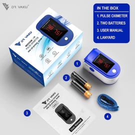 DR VAKU ® Pulse Oximeter Fingertip, Multipurpose Digital Monitoring Pulse Meter Rate & SpO2 with LED Digital Display [Battery included] - Blue