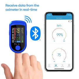 eller sante ® Fingertip Pulse Oximeter with Bluetooth Connectivity & SpO2 Blood Oxygen Saturation Monitor, Four Directional LED Display Phone Control with Batteries