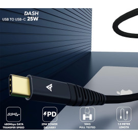 DR VAKU ® DURATUF GOLD PLATED DASH 25W USB-A to Type-C 1.5meter Fast Charging Support & 480 MBPS Data Transfer Speed