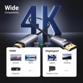 Vaku Luxos ® HOLOLINK 2M Nylon Braided DP(DisplayPort) to HDMI Cable, 4K@60Hz Resolution Compatible with TV, Monitor, Laptop, and Other Compatible Devices