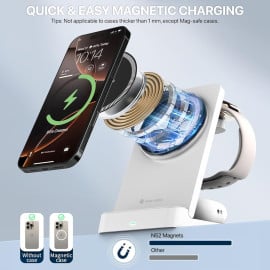 Vaku Luxos ® 23W Nexfold Magnetic Wireless Mag-Safe Charger Dock Station For iPhone 16/16 Plus/16 Pro/16 Pro Max, iPhone 15 14/13/12 Series / Airpods, Apple Watch Series 4 /3 /2 /1
