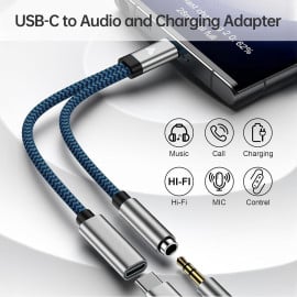 Vaku Luxos® DigiCoder 2in1 Type C to 3.5 mm Jack + USB C Charging & Digital Audio 24-bit DAC 3.5mm Connector Aux Cable, Headphone, Earphone Converter Splitter for Samsung, Oneplus, iPhone