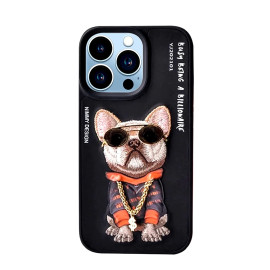Vaku ® Apple iPhone 14 Pro 3D Embroidery Chain Pug Anti-Slip Scratch Resistant Protective Case Back Cover