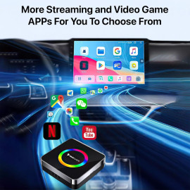 Vaku Luxos® AUTOGLIDE LED Wireless Apple CarPlay & Android Auto Adapter Video Streaming YouTube, Netflix, GPS Navigation, Backup Camera & TF Card Playback for All Cars