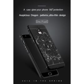 VAKU ® OnePlus 3 / 3T 3D Auspicious Dragon Crash-Proof Ultra Dragon Series Three-Layer Protective Hard Silicon Cover with Impact Absorbing Rubber Rim & Clear Back Panel