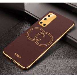 Vaku ® Vivo V19 Skylar Leather Pattern Gold Electroplated Soft TPU Back Cover