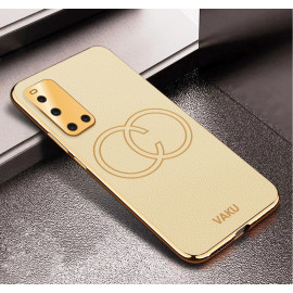 Vaku ® Vivo V19 Skylar Leather Pattern Gold Electroplated Soft TPU Back Cover