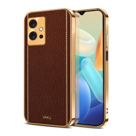Vaku ® Vivo Y55s 5G Luxemberg Leather Pattern Gold Electroplated Soft TPU Back Cover