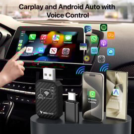 Vaku Luxos® AUTOELITE Wireless CarPlay 7" HD Portable Car Stereo Touchscreen with Wireless Android Auto, Backup Camera, Bluetooth, GPS Navigation, Voice Control, Car Audio Receiver & Music