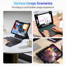 Vaku Luxos ® NORVIK Magnetic Bluetooth Keyboard Case For iPad 11th inch (A16)/10.9 10th Generation With Flip Cover 360° Protection Backlit Keys & Touchpad Pencil Holder Floating Cantilever Stand