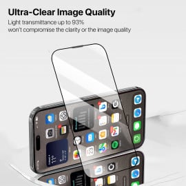 Vaku ® Apple iPhone 15 Pro Max Dust Filter Tempered Glass Edge to Edge Screen Protection & Easy Installation