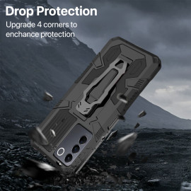 Vaku ® Vivo V27 5G Vanguard Military Grade Armor Case with Metal Belt Clip Kickstand Back Cover